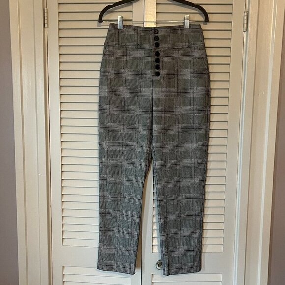 NWT Joie 'Abony' Glen Plaid Straight Leg Cropped Trousers pants 6 grey - Picture 2 of 8